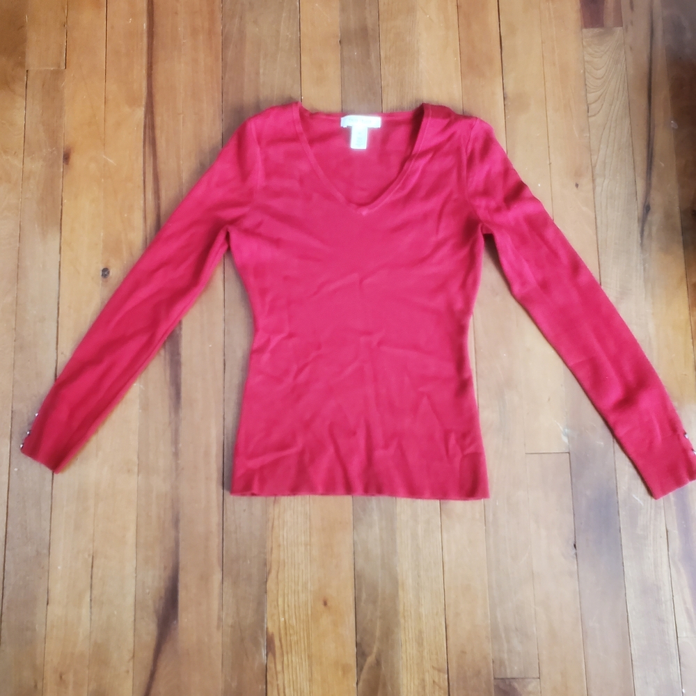 White House Black Market Red V-neck Long Sleeve Sweater